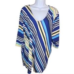 Roaman's Striped V-neck Elbow Sleeve T-shirt Top 26/28